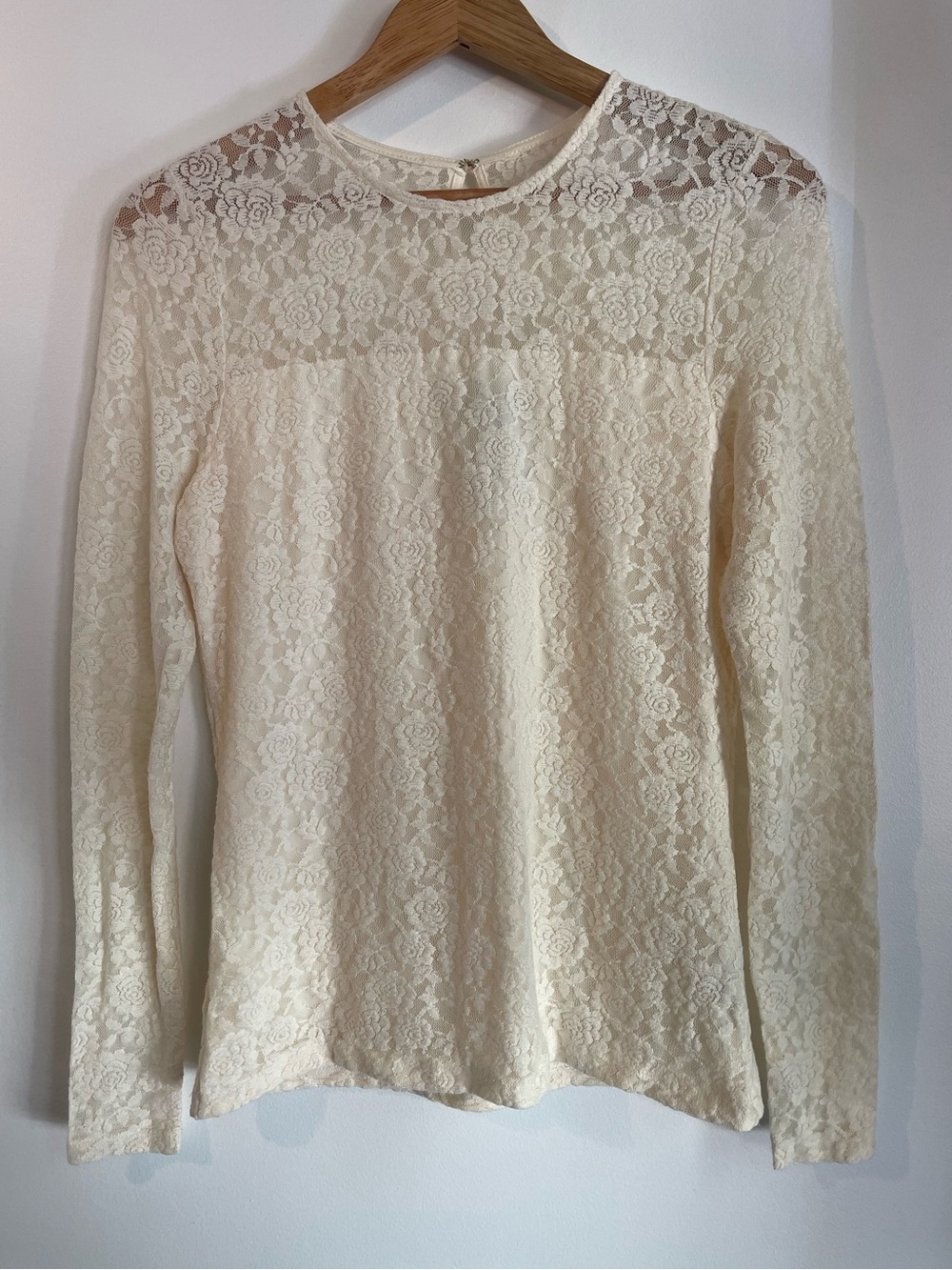 Lauren Ralph Lauren Off White Floral Lace Long Sleeve Top Lined Keyhole Size M